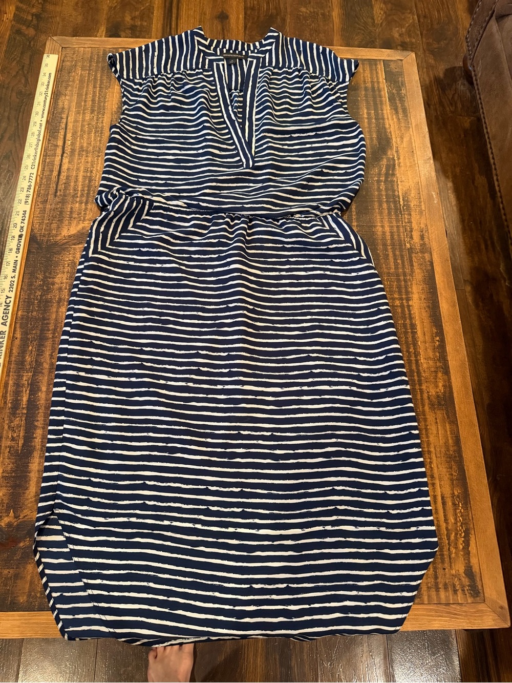 Banana Republic Navy & White Striped Midi Dress